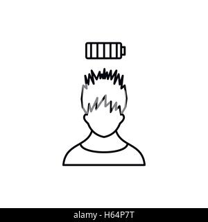 Man with low battery over head icon, outline style Stock Vector