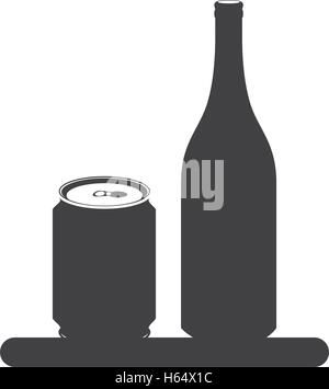 silhouette with canned drink and bottle Stock Vector