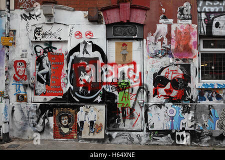 Graffiti on a wall of Grimsby Street, a side alley coming out of Brick Lane in Shoreditch. London, England, Britain. 18.08.2016. Stock Photo