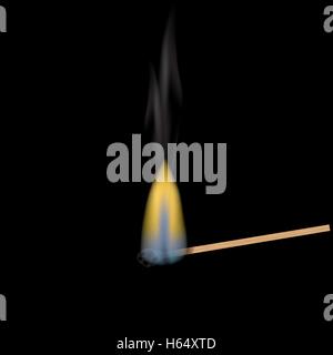 Realistic burning match. Match flame. The structure of the wood. Graphical element for documents, templates, posters and leaflets. illustration Stock Vector