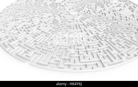 3d rendering maze, huge round maze template isolated on white floor Stock Photo