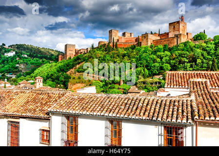 Granada, Spain. Famous Alhambra, Nasrid Emirate fortress, European travel landmark in Andalusia. Stock Photo