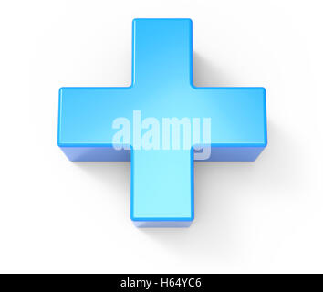 blue plus sign isolated on white background, 3d rendering Stock Photo