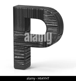 right leaning 3d rendering black wooden letter P isolated white background Stock Photo