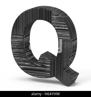 right leaning 3d rendering black wooden letter Q isolated white background Stock Photo