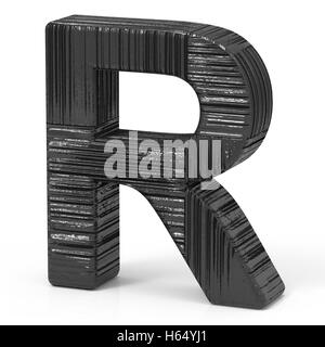 right leaning 3d rendering black wooden letter R isolated white background Stock Photo