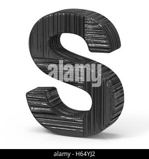 right leaning 3d rendering black wooden letter S isolated white background Stock Photo