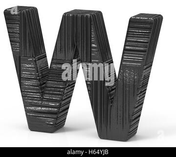 right leaning 3d rendering black wooden letter W isolated white background Stock Photo