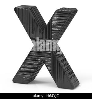 right leaning 3d rendering black wooden letter X isolated white background Stock Photo