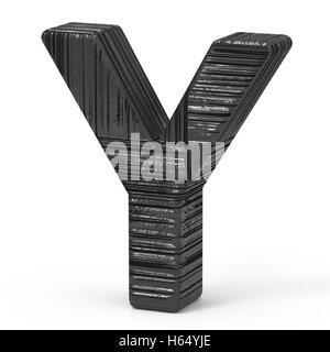 right leaning 3d rendering black wooden letter Y isolated white background Stock Photo