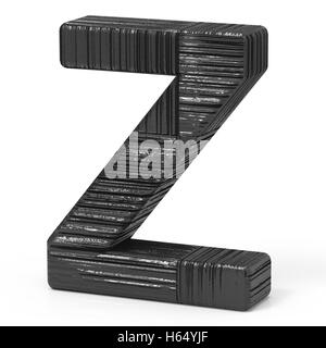 right leaning 3d rendering black wooden letter Z isolated white background Stock Photo