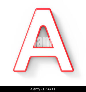 3d rendering white letter A with red frame isolated on white background, 3d illustration, top view Stock Photo