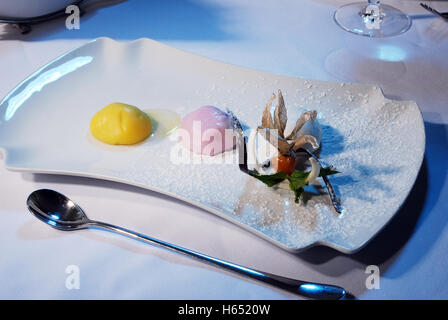 delicious ice cream on a plate in a restaurant Stock Photo