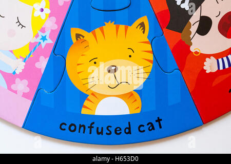 confused cat, part of ELC Funny Faces puzzle made from forest friendly cardboard Stock Photo