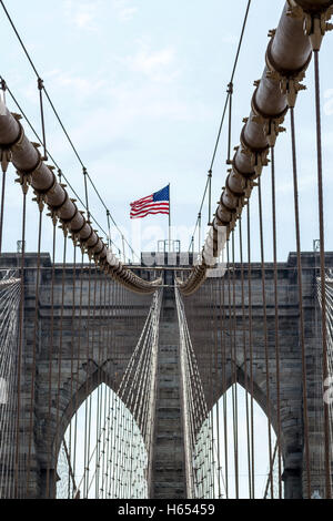 Brooklyn Bridge, the most emblematic bridge in NYC Stock Photo