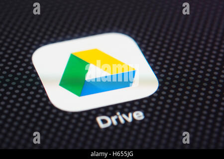 Google Drive online cloud storage service app close up on iPhone smart phone screen Stock Photo