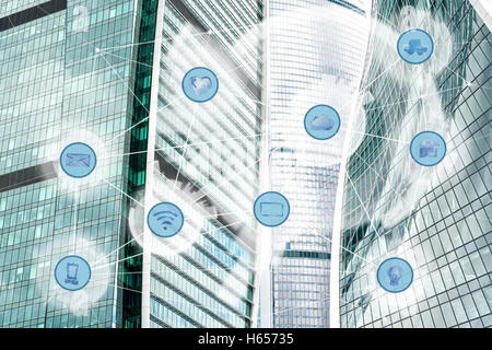 city and wireless communication network Stock Photo