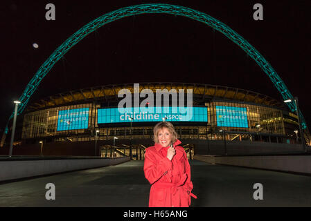 London, UK.  24 October 2016.  Dame Esther Rantzen at Wembley Stadium to see the famous arch turned green to celebrate 30 years of Childline. Credit:  Stephen Chung / Alamy Live News