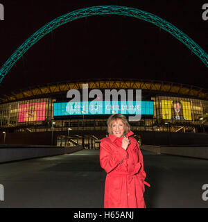 London, UK.  24 October 2016.  Dame Esther Rantzen at Wembley Stadium to see the famous arch turned green to celebrate 30 years of Childline. Credit:  Stephen Chung / Alamy Live News