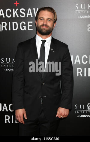 Beverly Hills, Ca. 24th Oct, 2016. Milo Gibson at the screening of Summit Entertainment's 'Hacksaw Ridge' at Samuel Goldwyn Theater on October 24, 2016 in Beverly Hills, California. Credit:  David Edwards/Media Punch/Alamy Live News Stock Photo