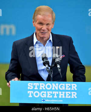 Miami, FL, USA. 24th Oct, 2016. United States Senator Bill Nelson speak before Democratic vice presidential nominee U.S. Sen. Tim Kaine (D-VA) campaign rally at Florida International University on October 24, 2016 in Miami, Florida. Senator Kaine urged Floridians to take advantage of early voting . Credit:  Mpi10/Media Punch/Alamy Live News Stock Photo