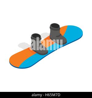 Snowboard with boots icon, isometric 3d style Stock Vector