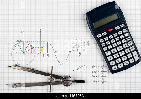 Sine function - maths background Stock Photo