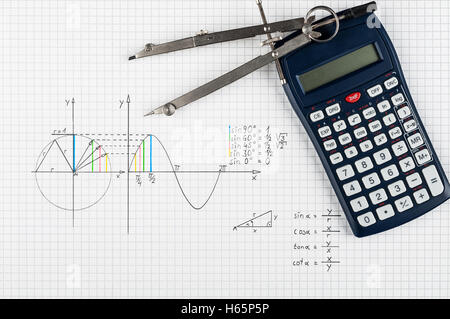 Sine function - maths background Stock Photo