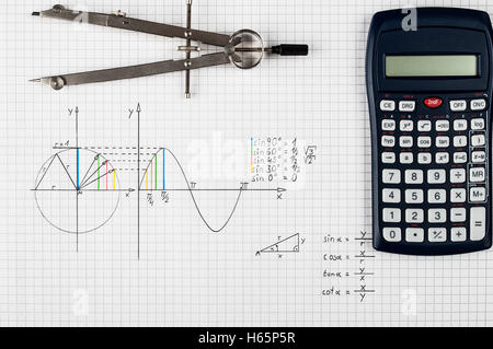 Sine function - maths background Stock Photo