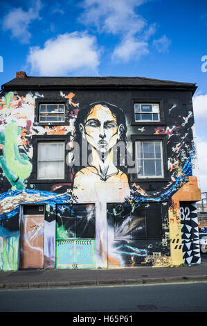 Colourful painted exterior of building Stock Photo