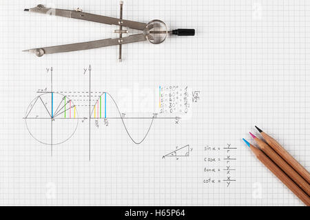 Sine function - maths background Stock Photo