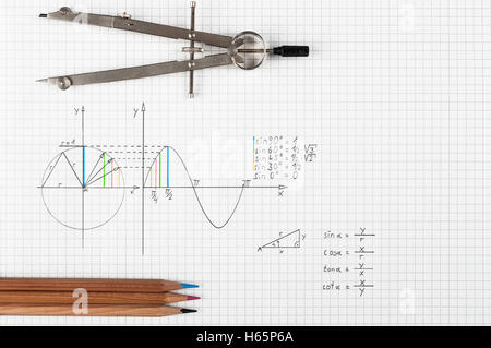 Sine function - maths background Stock Photo