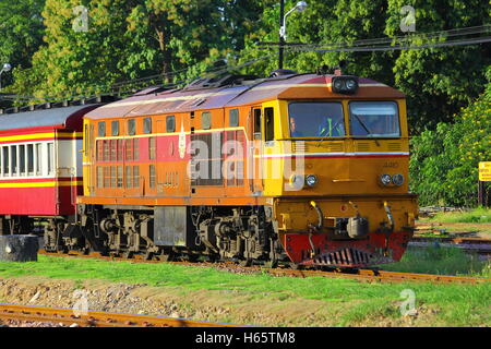 Alsthom locomotive and Train no.14 to Bangkok. Photo at chiangmai railway station, thailand. Stock Photo