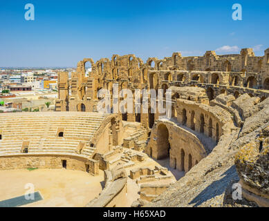 The famous amphitheatre of El Jem is one of the best preserved landmarks of roman period, Tunisia. Stock Photo
