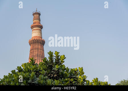 View of the tallest brick minaret in the world, Qutub Minar in New Delhi, India. Situated in Mehrauli, it is 72 metres in height Stock Photo