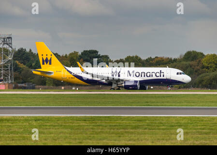 Airbus A320-214  G-ZBAS Monarch Airlines Manchester Airport England Uk. Arrivals, departures. landing, take off. Stock Photo