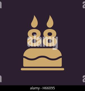 The birthday cake with candles in the form of number 88 icon. Birthday symbol. Flat Stock Vector