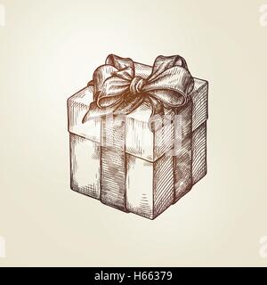 Gift. Box with bow. Vintage sketch vector Stock Vector