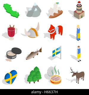 Sweden icons set, isometric 3d style Stock Vector