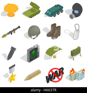 War Icons set, isometric 3d style Stock Vector