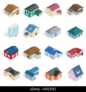 Town house cottage set, isometric 3d style Stock Vector