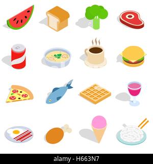 Food icons set, isometric 3d style Stock Vector