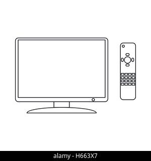 TV and remote icon, outline style Stock Vector