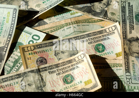 10 and 20 Dollar Bills Stock Photo