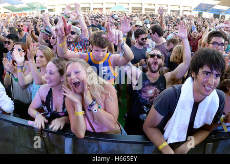 BARCELONA - JUN 20: People in a concert at Sonar Festival on June 20, 2015 in Barcelona, Spain. Stock Photo