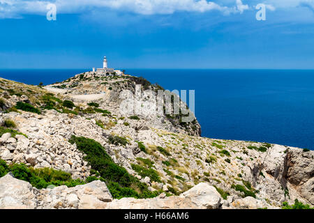 Lighthouse at Cape Formentor in the Coast of North Mallorca in Spain ( Balearic Islands ) Stock Photo
