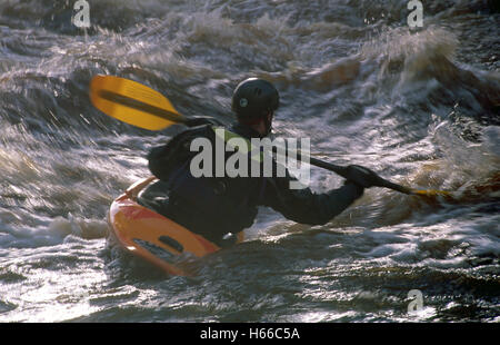 Kayaker on the River Roe, Limavady, County Derry, Northern Ireland. Stock Photo
