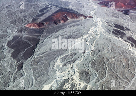 view from plane on the geoglyphs Nazca Stock Photo