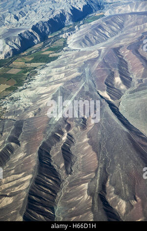 view from plane on the geoglyphs plateau Nazca Stock Photo