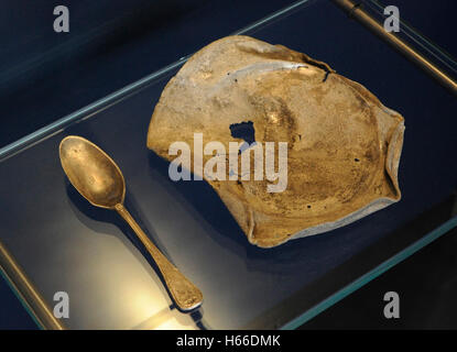 Food was scarce on prison hulks. These eating utensils were used by personnel on a Norwegian ship just before the Napoleonic Wars. Early 19th century. Historical Museum. Oslo. Norway. Stock Photo